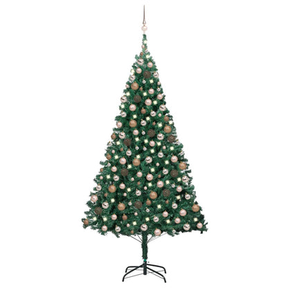 Kunstkerstboom met verlichting en kerstballen 210 cm PVC groen