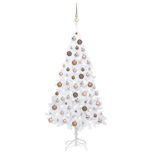 Kunstkerstboom met verlichting en kerstballen 180 cm PVC wit