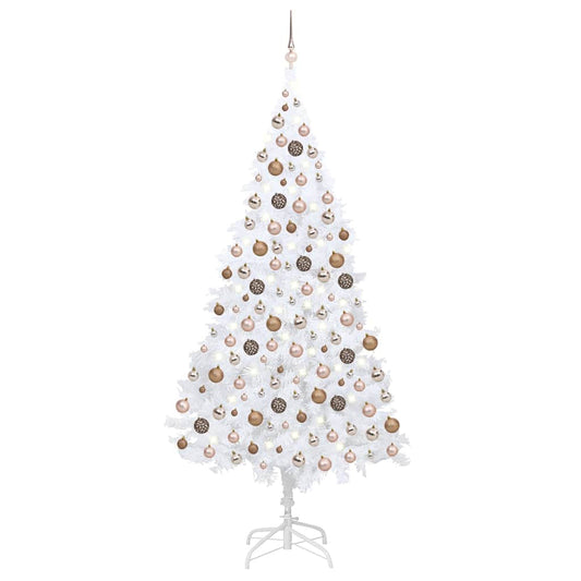 Kunstkerstboom met verlichting en kerstballen 210 cm PVC wit