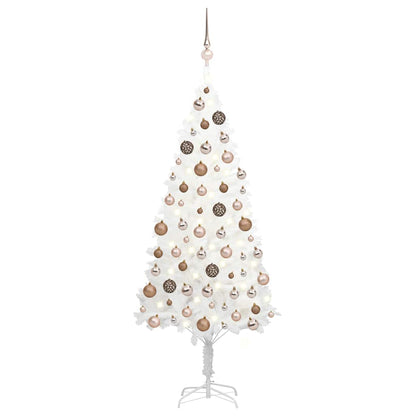 Kunstkerstboom met verlichting en kerstballen 150 cm PVC wit