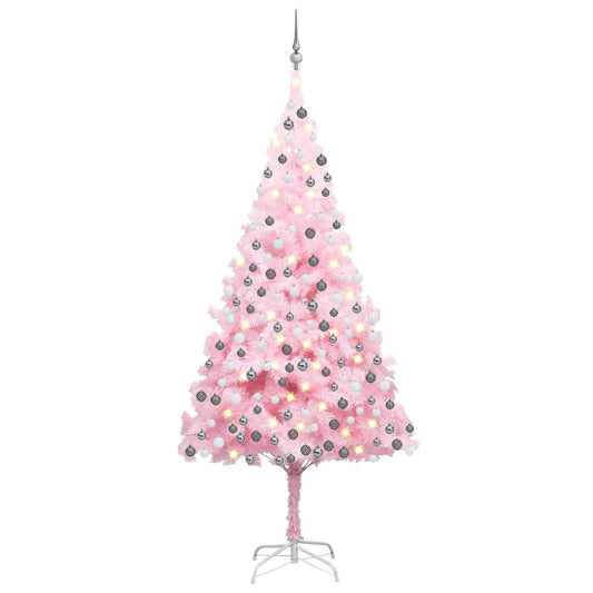 Kunstkerstboom met verlichting en kerstballen 240 cm PVC roze