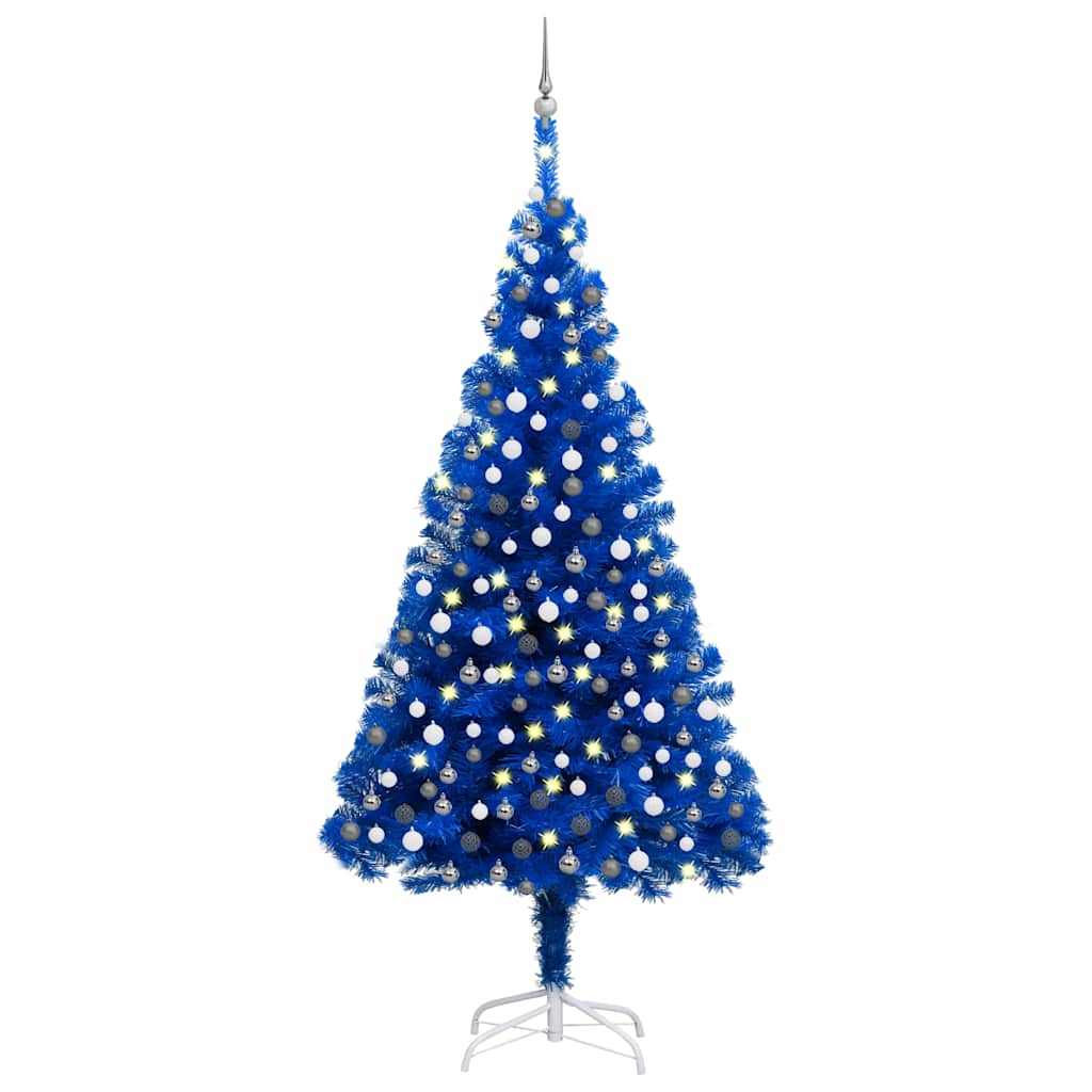 Kunstkerstboom met verlichting en kerstballen 240 cm PVC blauw