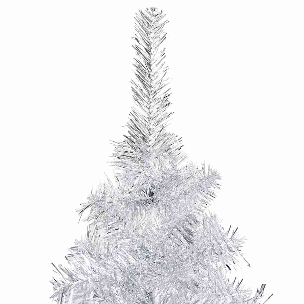 Kunstkerstboom met verlichting en kerstballen 240 cm PET zilver