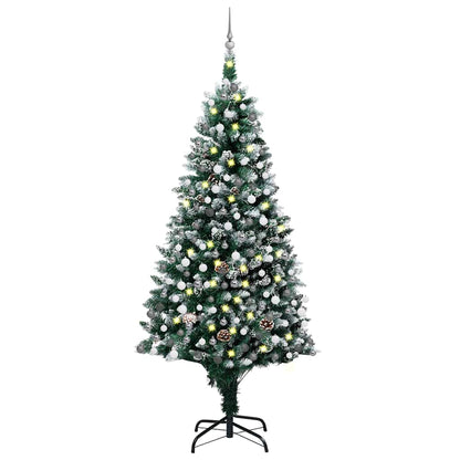 Kunstkerstboom met verlichting kerstballen dennenappels 210 cm