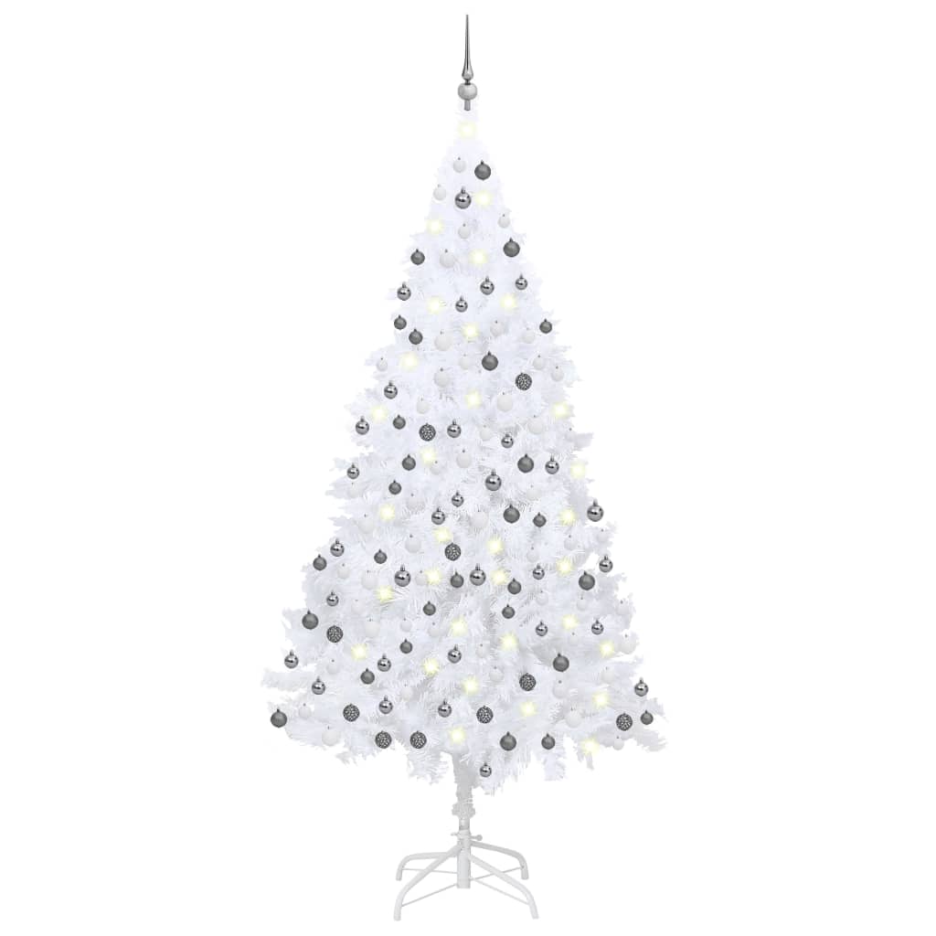 Kunstkerstboom met verlichting en kerstballen 210 cm PVC wit