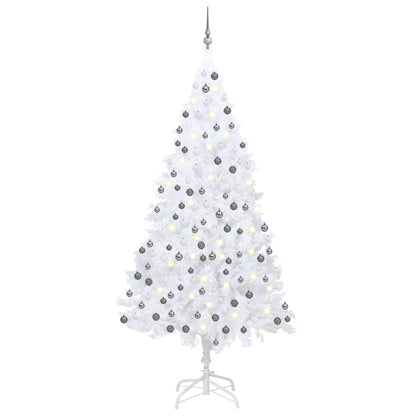 Kunstkerstboom met verlichting en kerstballen 210 cm PVC wit