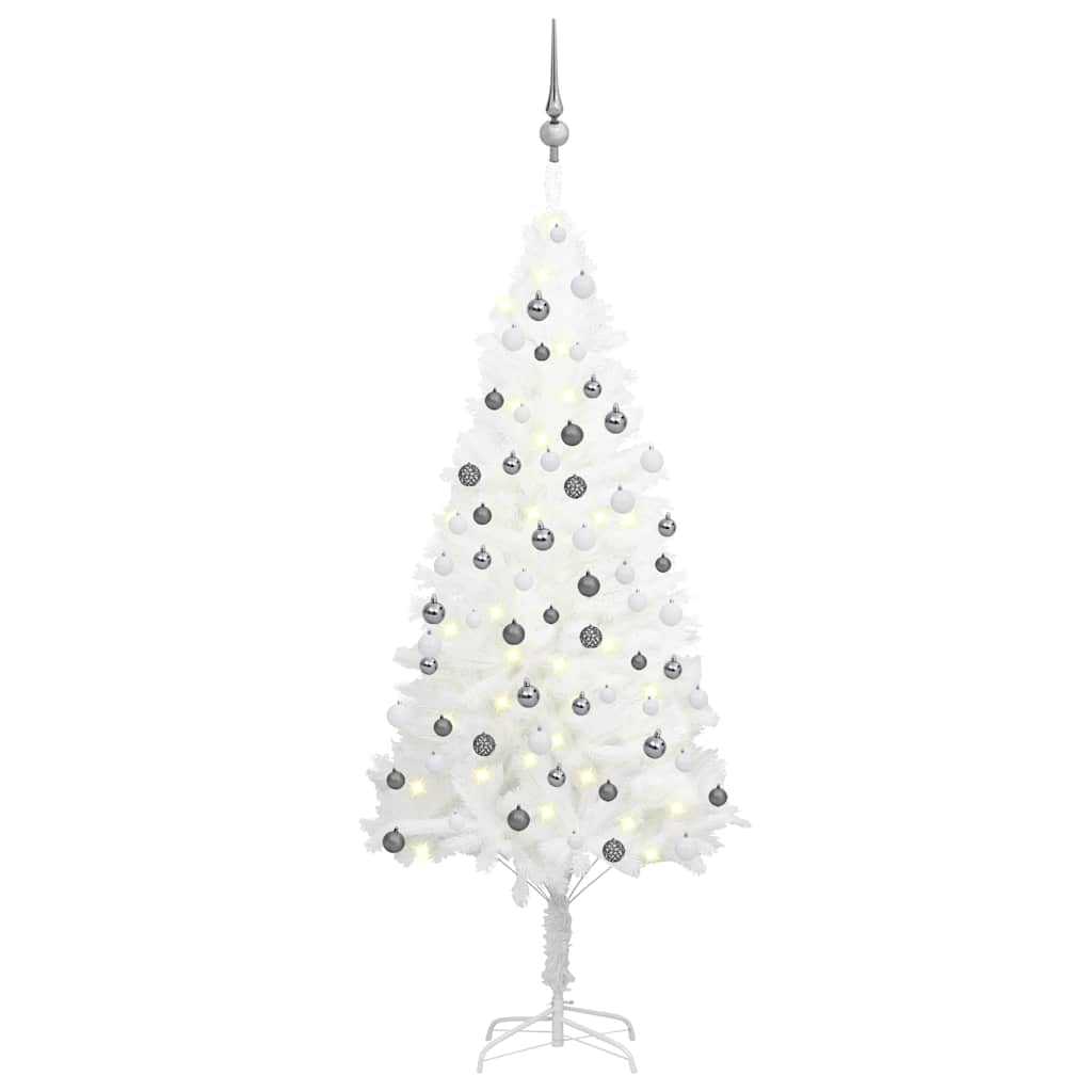 Kunstkerstboom met verlichting en kerstballen 150 cm PVC wit