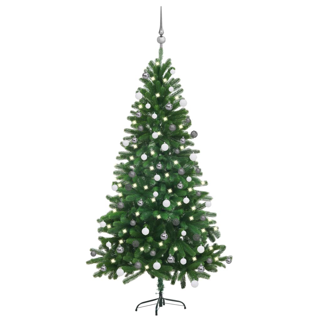 Kunstkerstboom met verlichting en kerstballen 150 cm groen