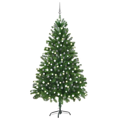 Kunstkerstboom met verlichting en kerstballen 210 cm groen