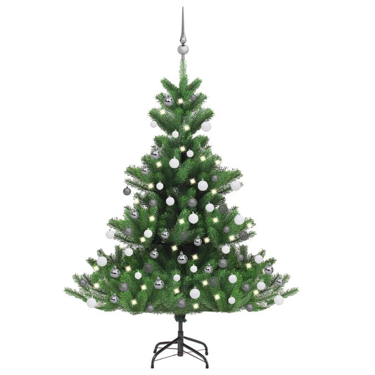 Kunstkerstboom Nordmann met LED's en kerstballen 120 cm groen