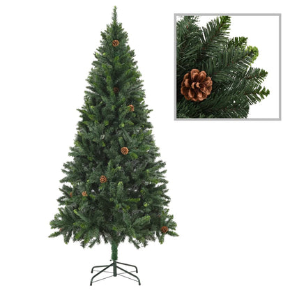 Kunstkerstboom met verlichting en dennenappels 210 cm groen