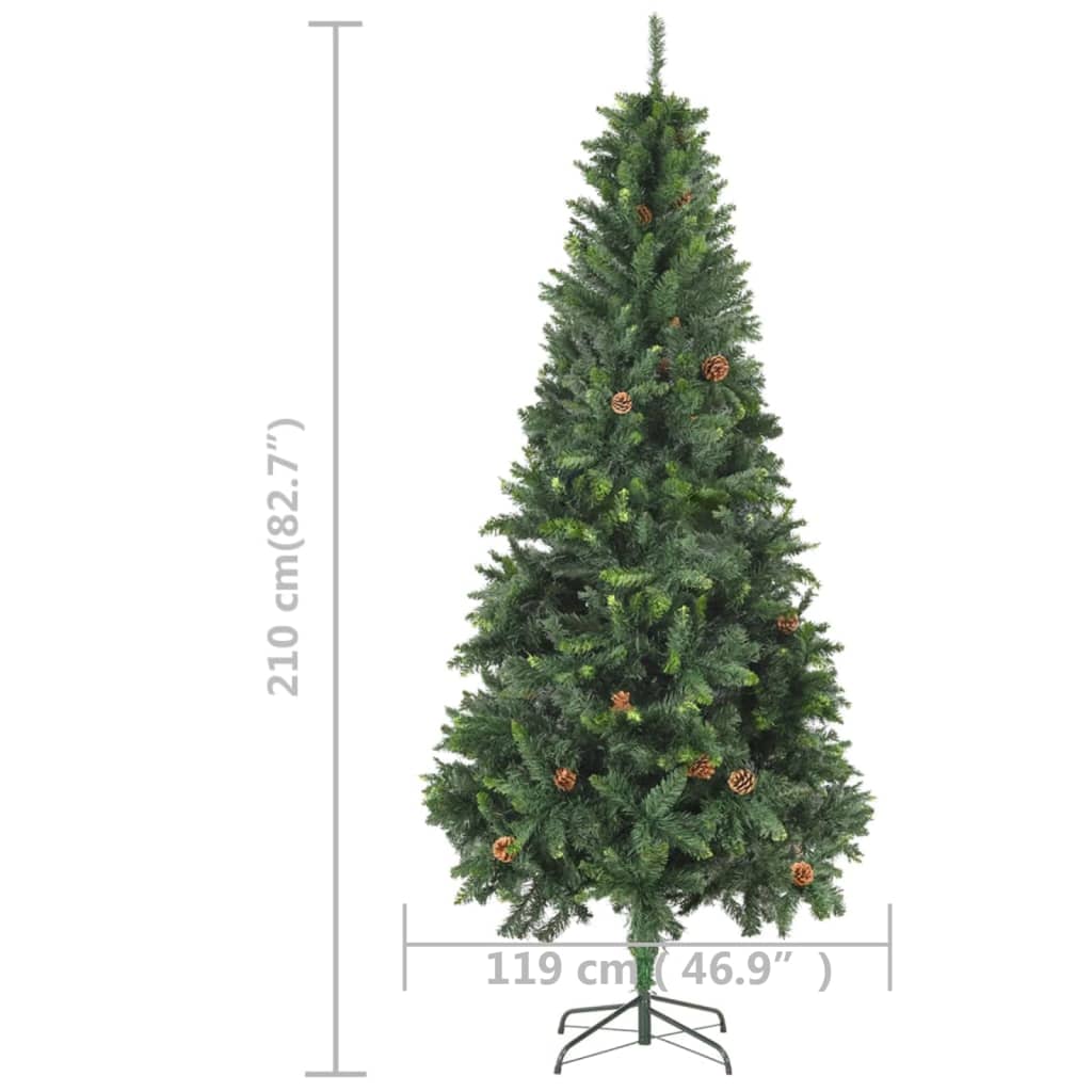 Kunstkerstboom met verlichting en dennenappels 210 cm groen