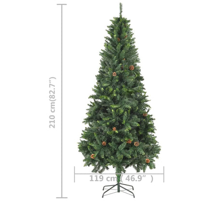 Kunstkerstboom met verlichting en dennenappels 210 cm groen