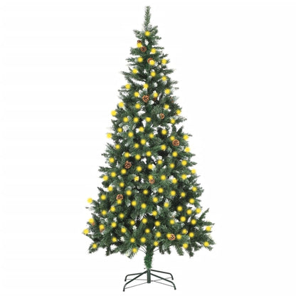 Kunstkerstboom met verlichting en dennenappels 210 cm