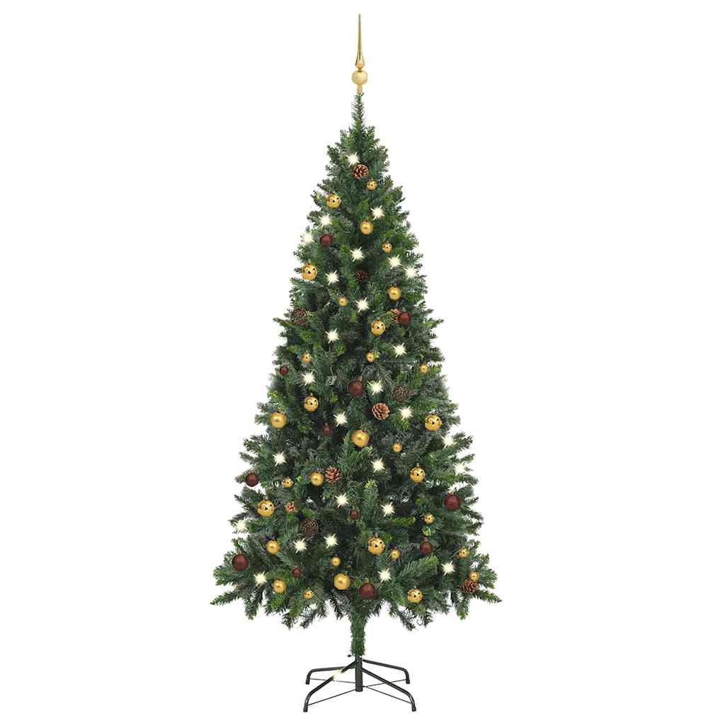 Kunstkerstboom met verlichting en kerstballen 180 cm groen