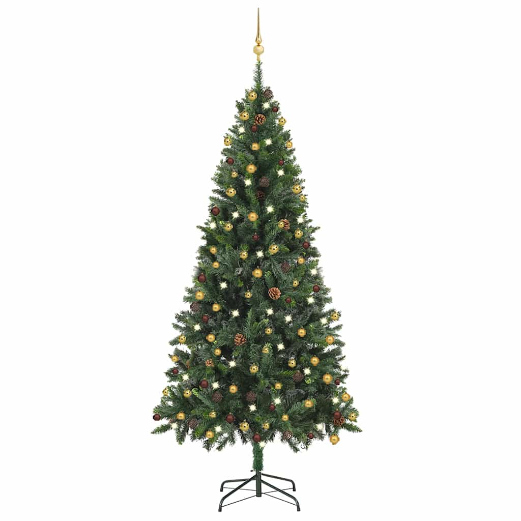 Kunstkerstboom met verlichting en kerstballen 210 cm groen