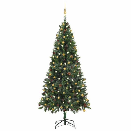 Kunstkerstboom met verlichting en kerstballen 210 cm groen