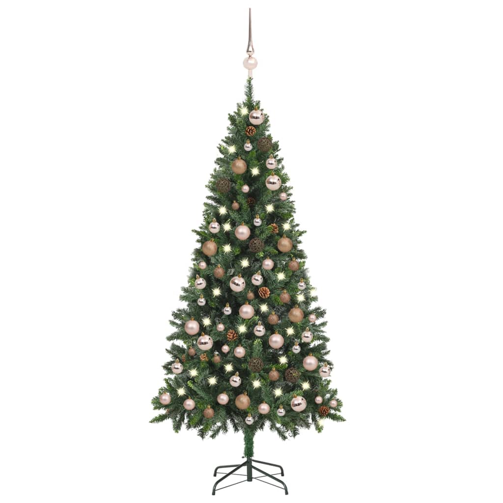 Kunstkerstboom met verlichting kerstballen dennenappels 180 cm