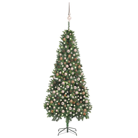 Kunstkerstboom met verlichting kerstballen dennenappels 210 cm