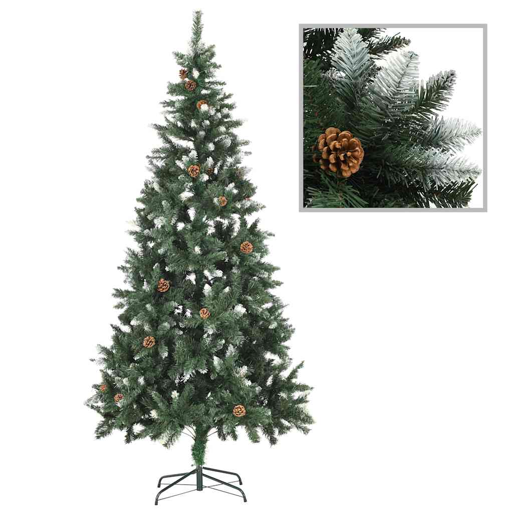 Kunstkerstboom met verlichting kerstballen dennenappels 210 cm