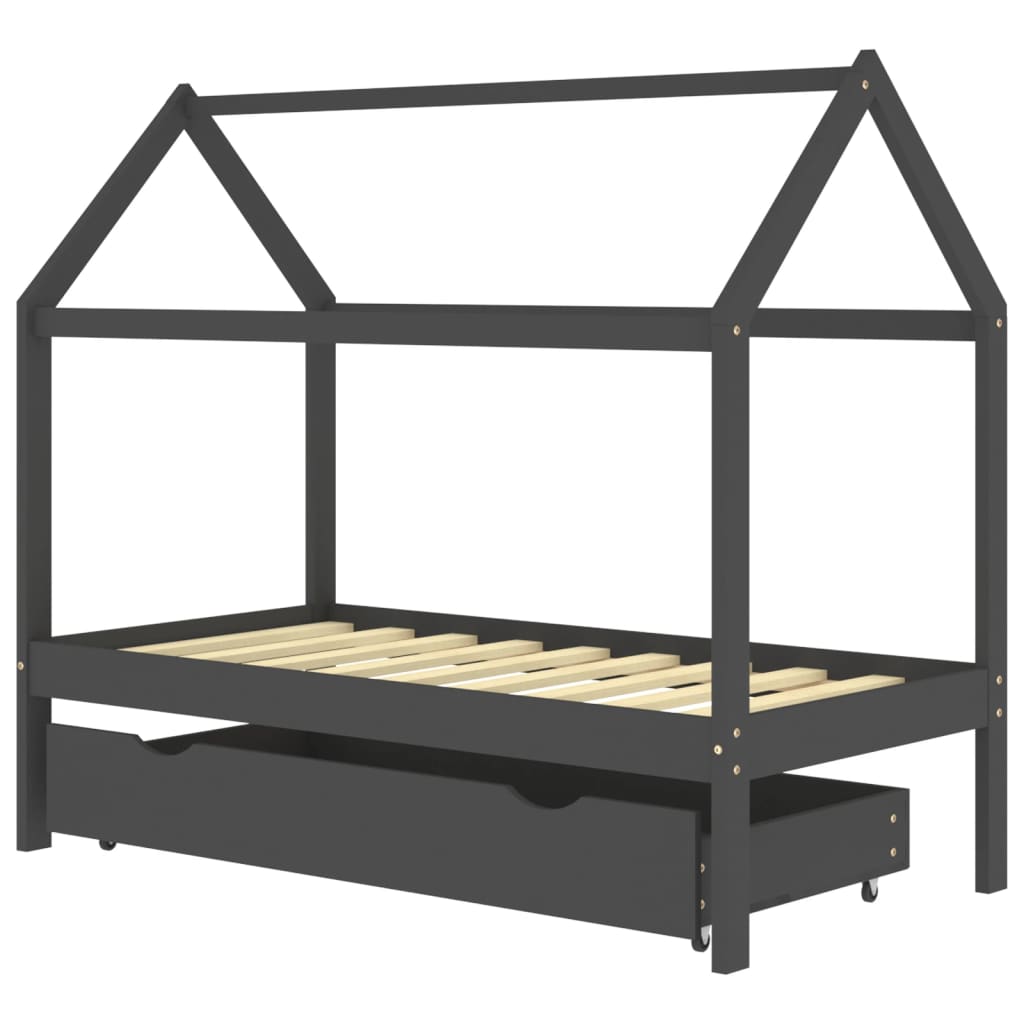 Kinderbedframe Met Lade Grenenhout Donkergrijs 80X160 Cm