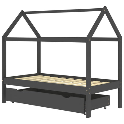 Kinderbedframe Met Lade Grenenhout Donkergrijs 80X160 Cm