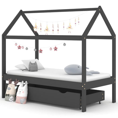 Kinderbedframe Met Lade Grenenhout Donkergrijs 80X160 Cm