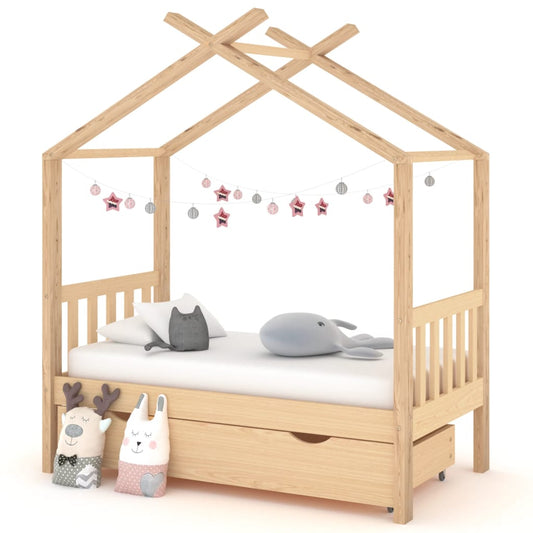 Kinderbedframe Met Lade Massief Grenenhout 70X140 Cm