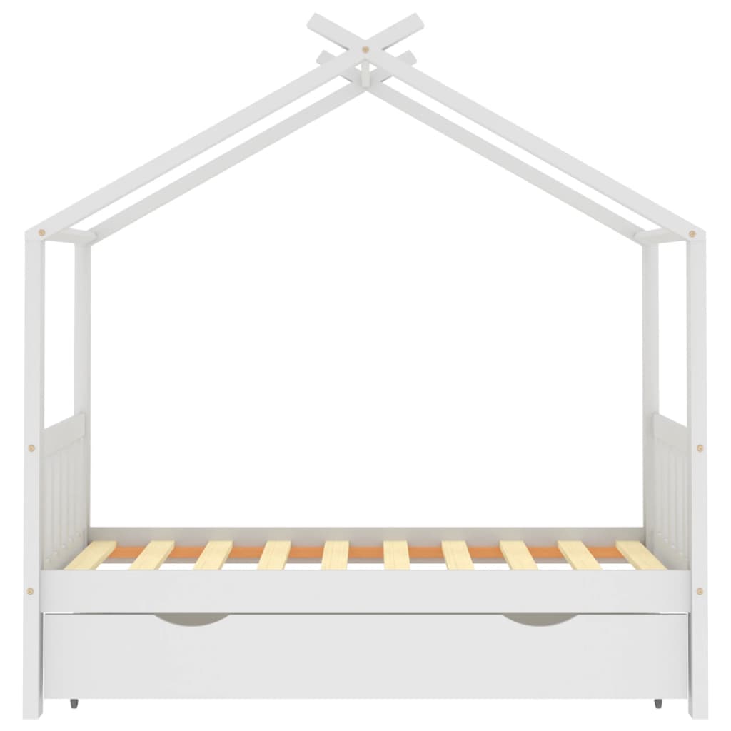 Kinderbedframe Met Lade Massief Grenenhout Wit 80X160 Cm