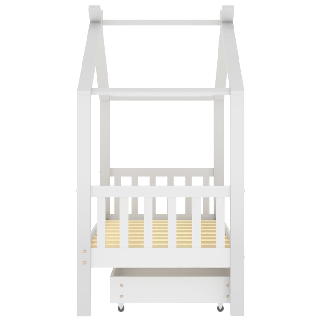 Kinderbedframe Met Lade Massief Grenenhout Wit 80X160 Cm