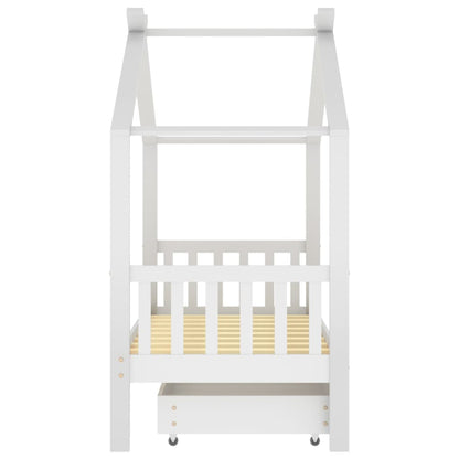 Kinderbedframe Met Lade Massief Grenenhout Wit 80X160 Cm