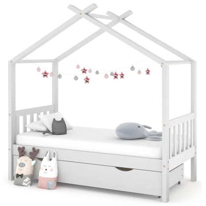 Kinderbedframe Met Lade Massief Grenenhout Wit 80X160 Cm