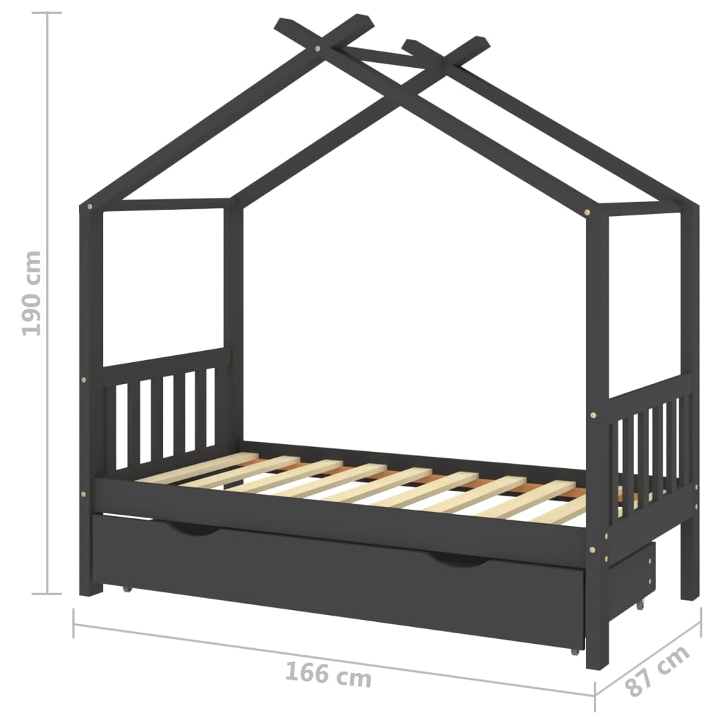 Kinderbedframe Met Lade Grenenhout Donkergrijs 80X160 Cm