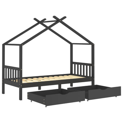 Kinderbedframe Met Lades Grenenhout Donkergrijs 90X200 Cm