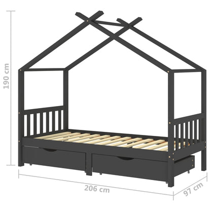 Kinderbedframe Met Lades Grenenhout Donkergrijs 90X200 Cm