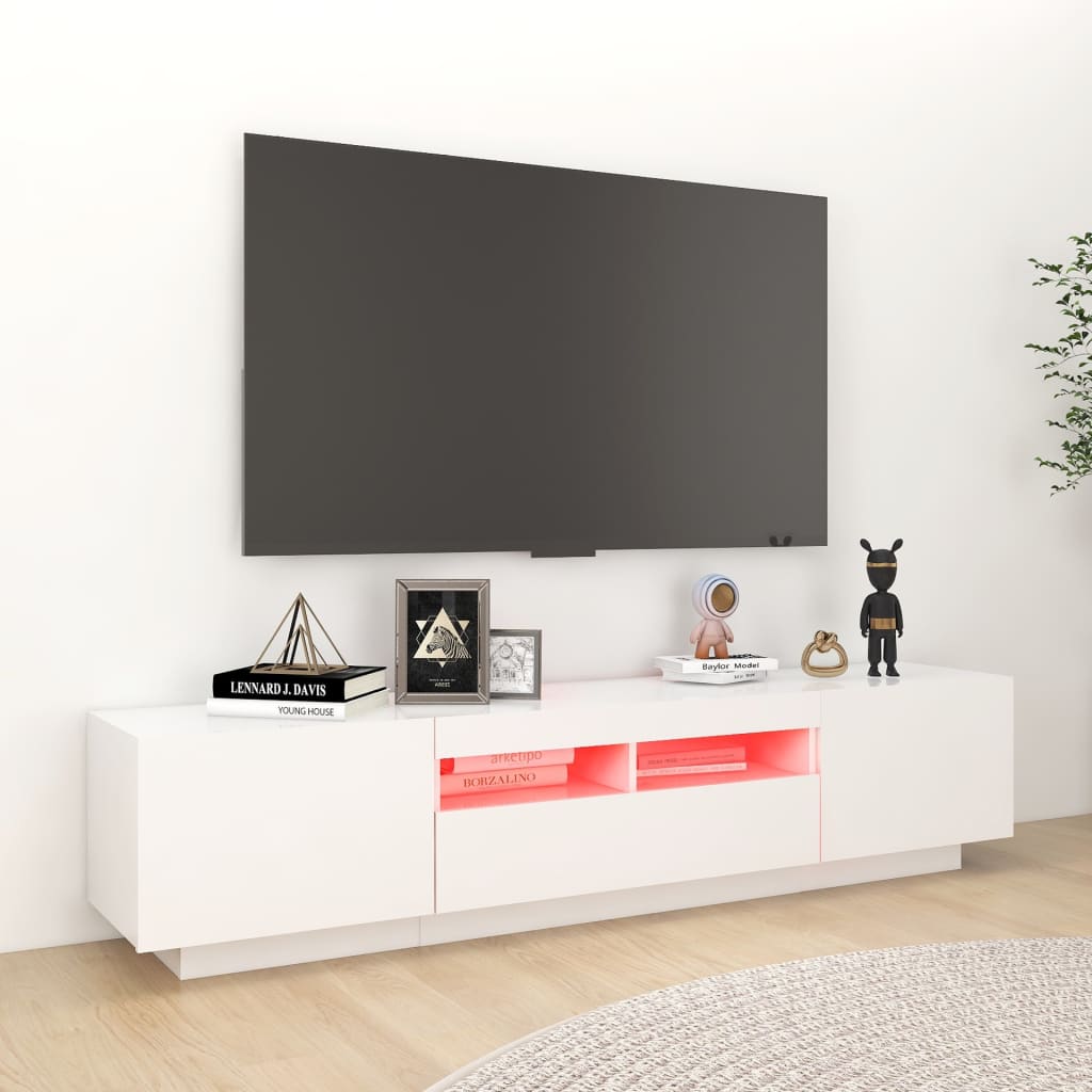 Tv-Meubel Met Led-Verlichting 180X35X40 Cm Wit