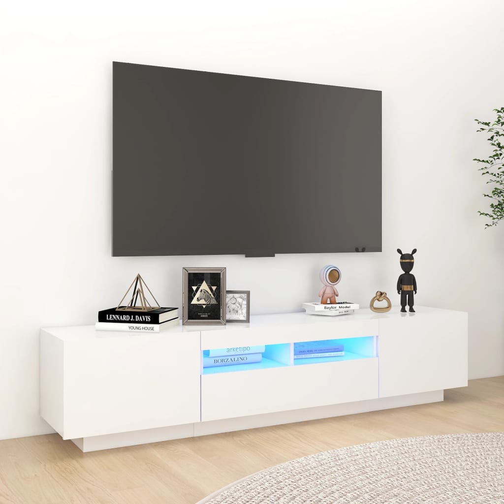 Tv-Meubel Met Led-Verlichting 180X35X40 Cm Wit