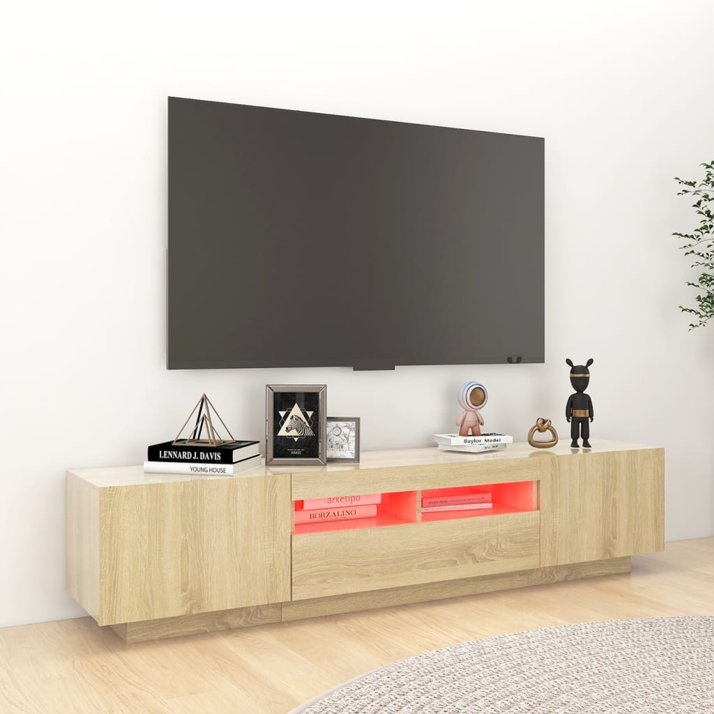 Tv-Meubel Met Led-Verlichting 180X35X40 Cm Sonoma Eikenkleurig