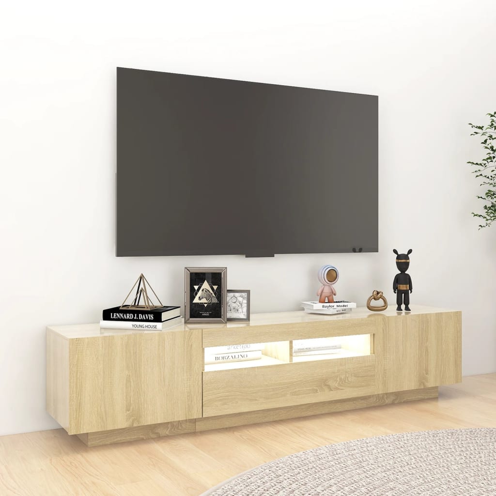 Tv-Meubel Met Led-Verlichting 180X35X40 Cm Sonoma Eikenkleurig