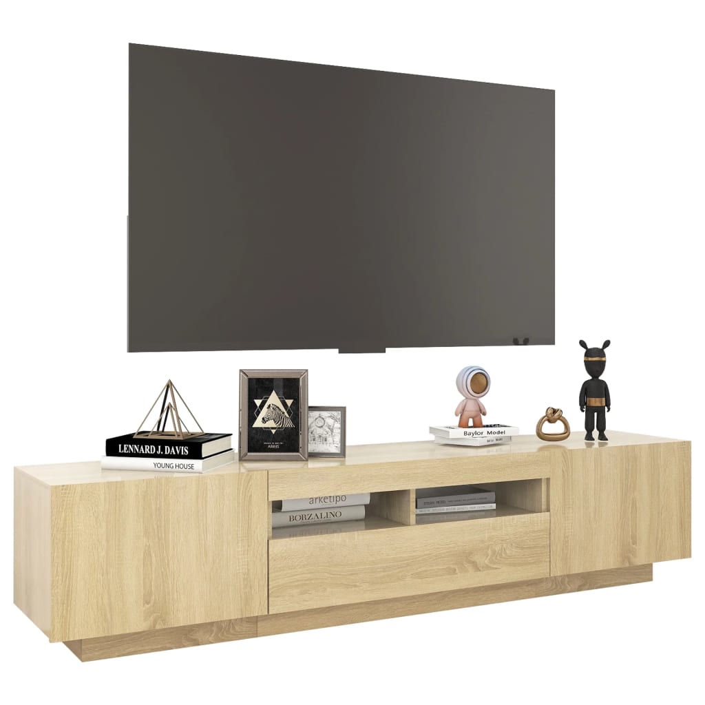 Tv-Meubel Met Led-Verlichting 180X35X40 Cm Sonoma Eikenkleurig