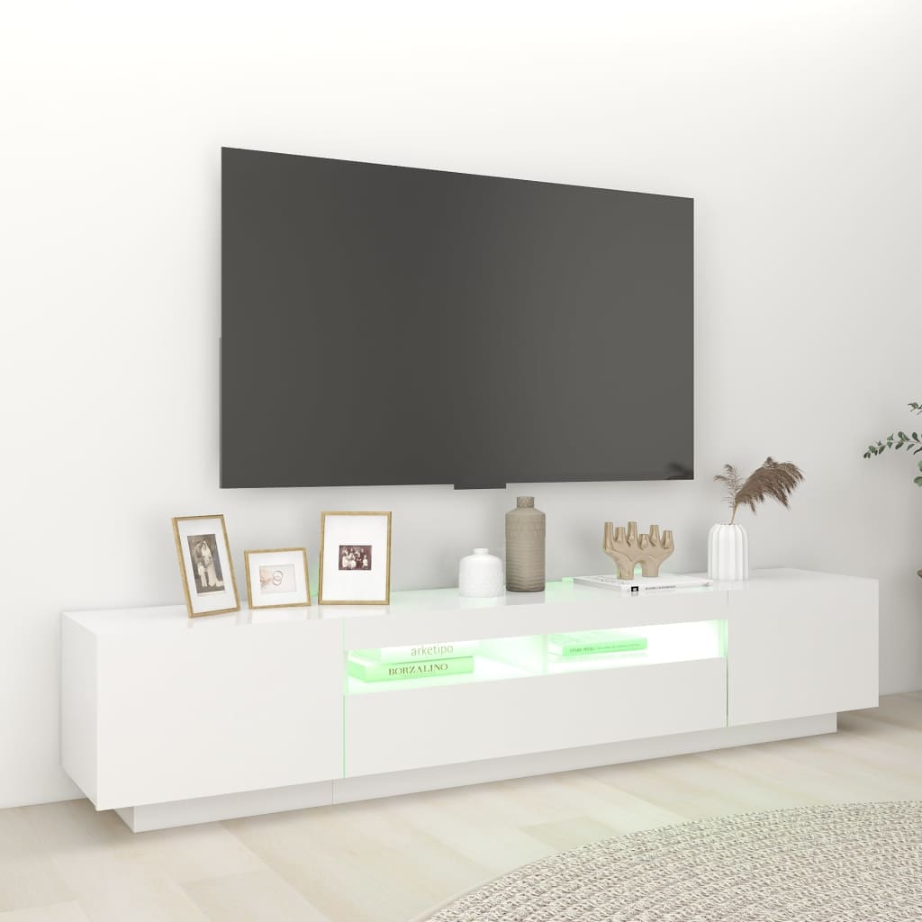 Tv-Meubel Met Led-Verlichting 200X35X40 Cm Wit 1