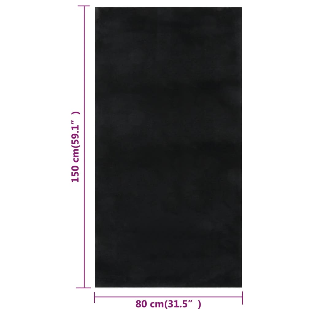 Vloerkleed Wasbaar Pluizig Korte Pool Anti-Slip 80 x 150 cm Zwart