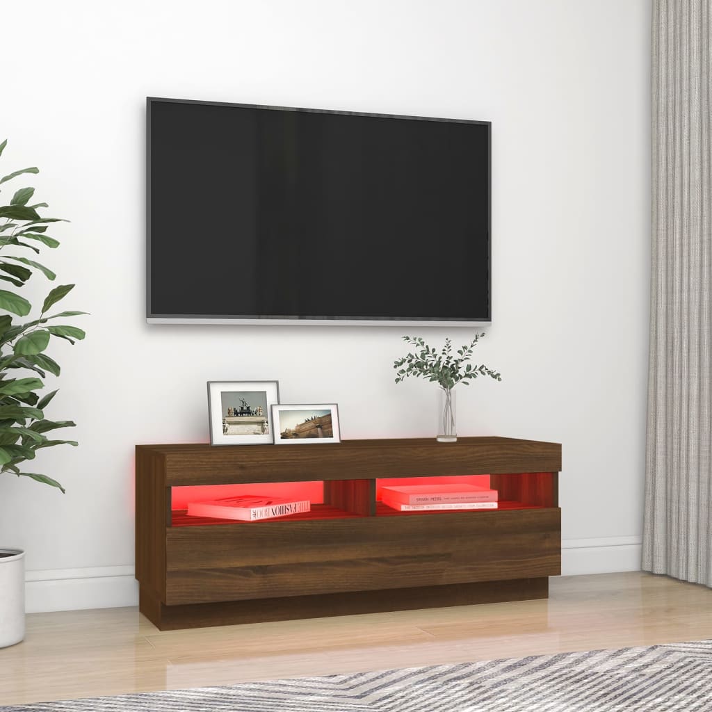 Tv-Meubel Met Led-Verlichting 100X35X40 Cm Bruineikenkleurig 100 x 35 x 40 cm bruin eikenkleur