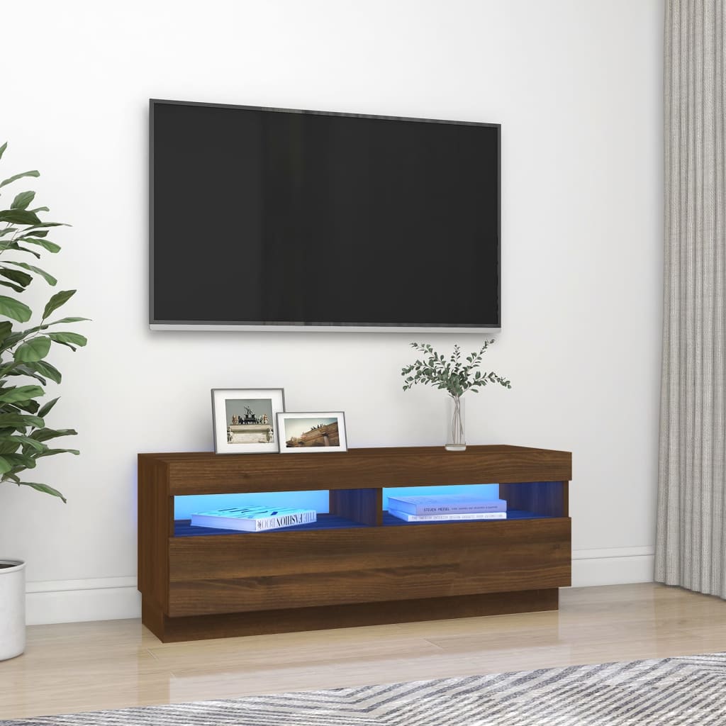 Tv-Meubel Met Led-Verlichting 100X35X40 Cm Bruineikenkleurig 100 x 35 x 40 cm bruin eikenkleur