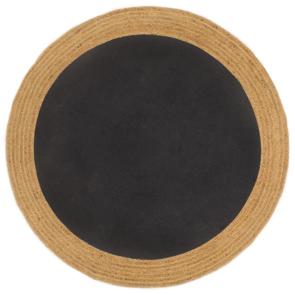 Vloerkleed Rond Gevlochten Jute En Katoen Naturel 90 cm Zwart