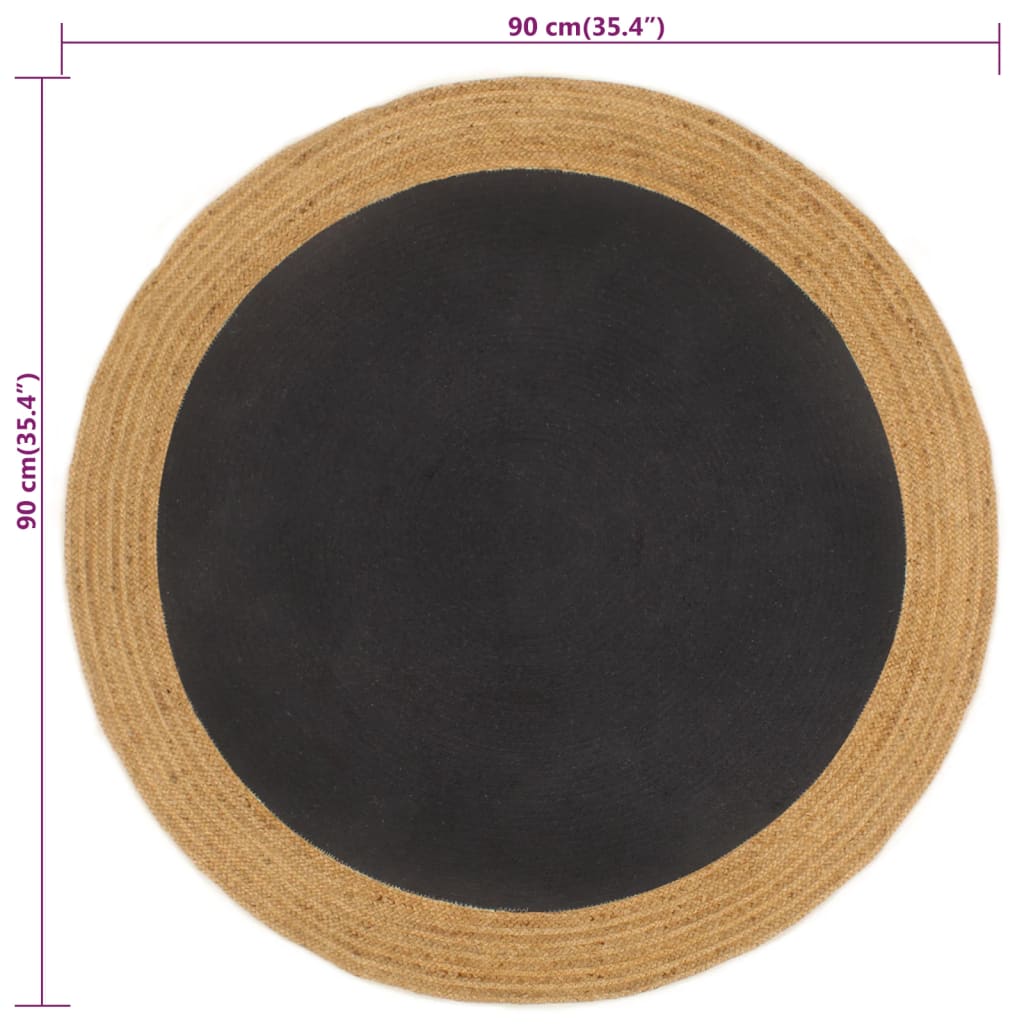 Vloerkleed Rond Gevlochten Jute En Katoen Naturel 90 cm Zwart