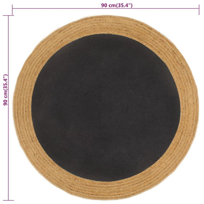 Vloerkleed Rond Gevlochten Jute En Katoen Naturel 90 cm Zwart