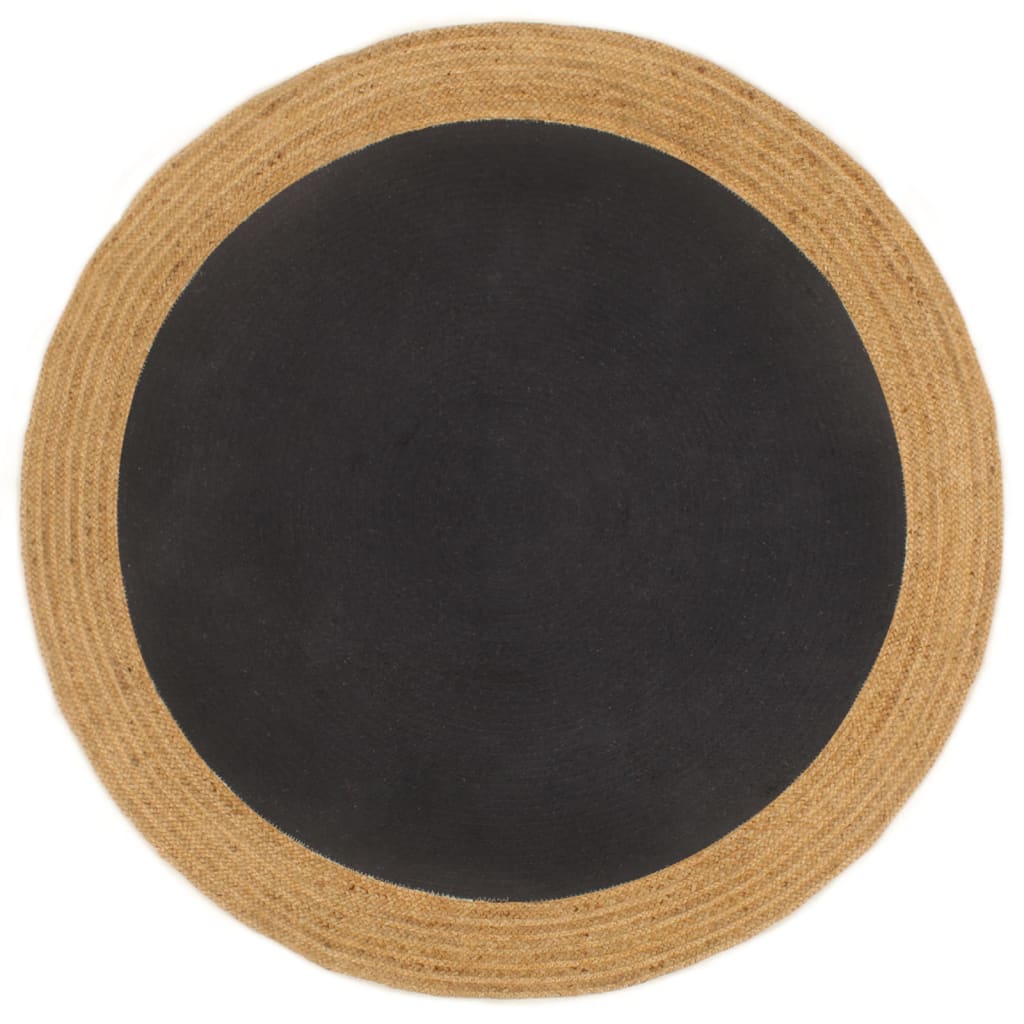 Vloerkleed Rond Gevlochten Jute En Katoen Naturel 150 cm Zwart