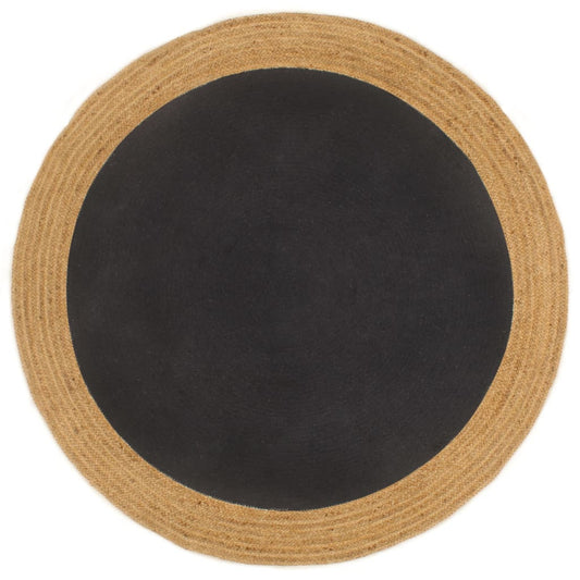 Vloerkleed Rond Gevlochten Jute En Katoen Naturel 150 cm Zwart