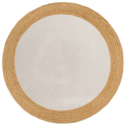 Vloerkleed Rond Gevlochten Jute En Katoen En Naturel 90 cm Wit